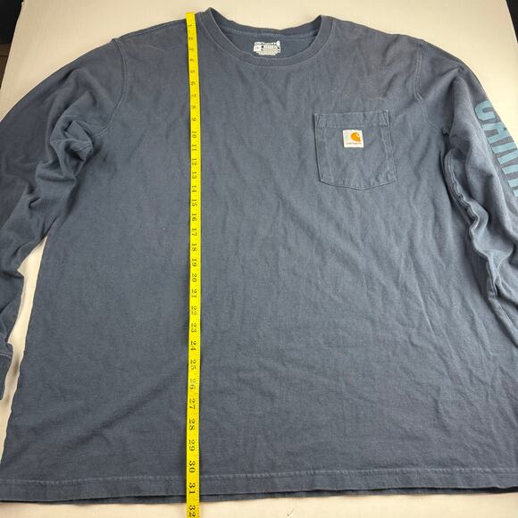Carhartt Shirt Adult Men's 2XL Blue Long Sleeve Spell Out Neon Work Shirt Pocket - Picture 3 of 6